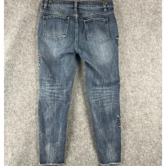 Reba Embroidered Skinny Jeans Womens 6 Floral Raw Hem Cropped Medium Rise Boho - Picture 7 of 13